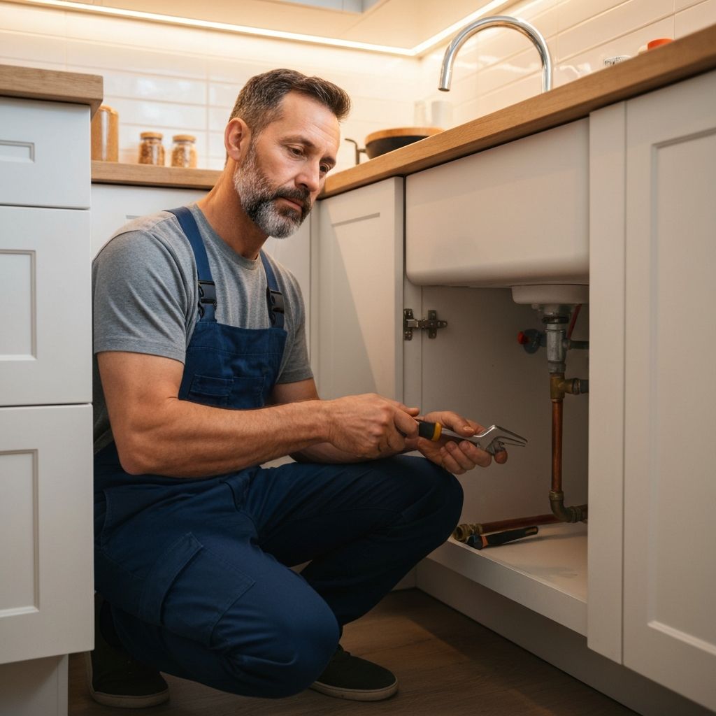 Professional plumber working in Chula Vista home